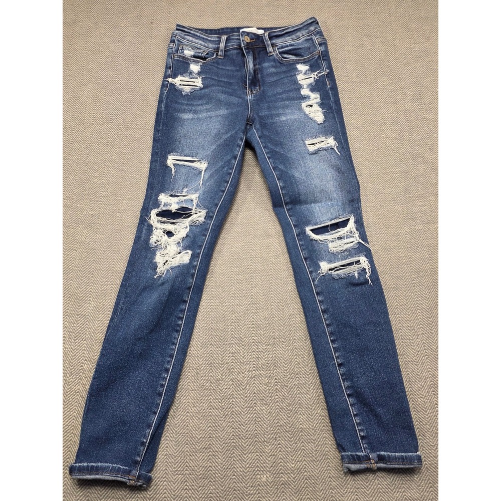 Vervet Blue Distressed Skinny Jeans Medium Wash High Rise T5391 Womens 28‎